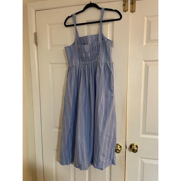 Blue and white striped babydoll cottagecore sleevless midi dress size medium - Picture 4 of 7